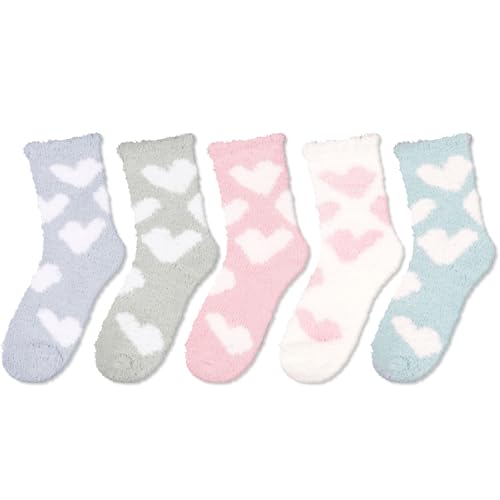 5 Pack Heart Fuzzy Socks Gifts for Women, Fluffy Socks For Girls, Cute Fuzzy Socks For Women Girls, Soft Socks Cozy Socks For Girls - Image 2