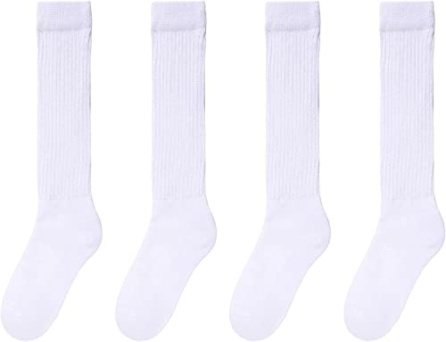 White Scrunch Socks Women, Cotton Long High Tube Socks, Fun Cute White Slouch Socks for Women Girls, Fashion Vintage 80s Gifts, 90s Gifts White Socks 4 Pairs - Image 3