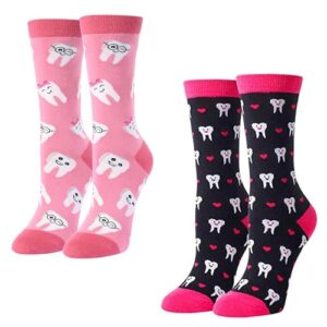 Alternative view of 2 Pack Funny Dental Teeth Medical for Women, Novelty Teeth Gifts for Dentist, Lovely Cute Dental Socks Gifts