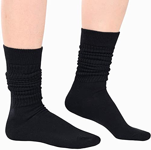 Black Scrunch Socks Women, Cotton Long High Tube Socks, Fun Cute Black Slouch Socks for Women Girls, Fashion Vintage 80s Gifts, 90s Gifts Black Socks 4 Pairs - Image 3