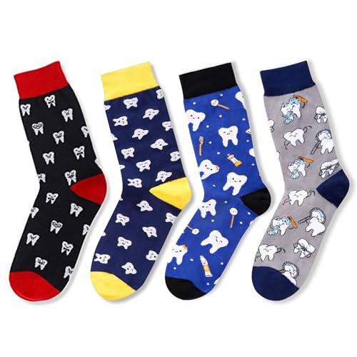 4 Pack Unique Teeth socks, Dental Gifts for Men, Crazy Dentist Teeth Socks Gifts - Image 3