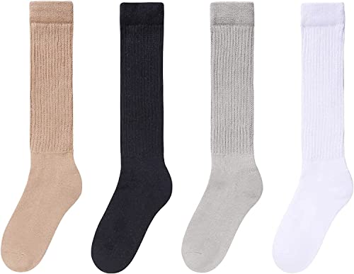 Scrunch Socks Women, Cotton Long High Tube Socks, Fun Cute Colorful Slouch Socks for Women Girls, Fashion Vintage 80s Gifts, 90s Gifts 4 Pairs - Image 3