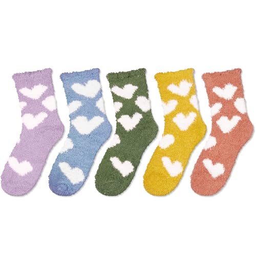5 Pack Fuzzy Anti-Slip Socks for Women Girls, Non Slip Slipper Socks with Grippers, Lovely Cute Fluffy Socks Gifts - Image 2