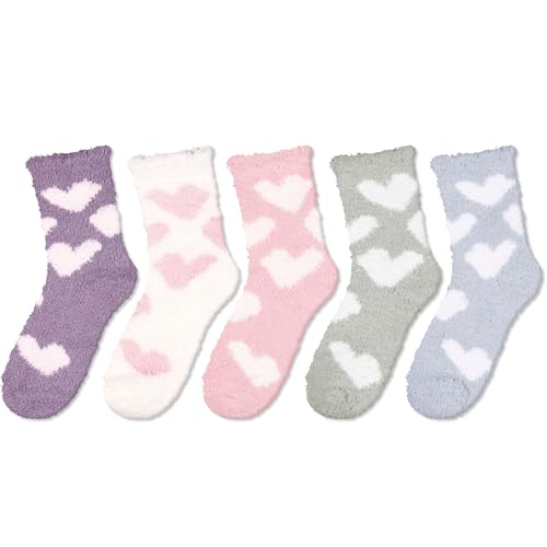 5 Pack Fluffy Lovely Cute Socks Gifts, Fuzzy Anti-Slip Socks for Women Girls, Non Slip Slipper Socks with Grippers - Image 2