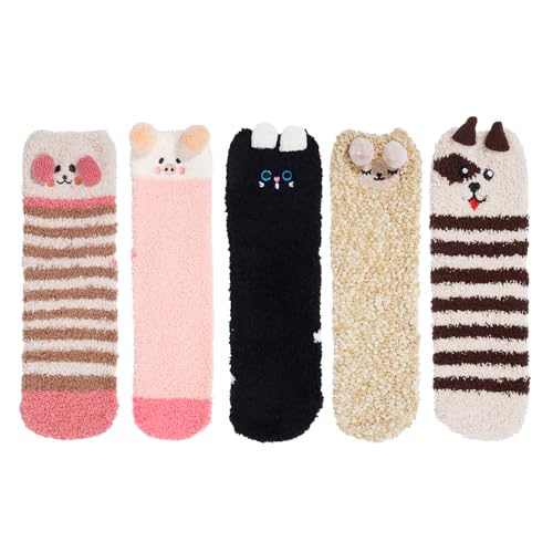 Fuzzy Socks for Women Girls Colorful Indoors Animal Slipper Socks, Functional Slipper Socks, Cozy Gifts for Women - Image 2