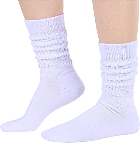 White Scrunch Socks Women, Cotton Long High Tube Socks, Fun Cute White Slouch Socks for Women Girls, Fashion Vintage 80s Gifts, 90s Gifts White Socks 4 Pairs - Image 4