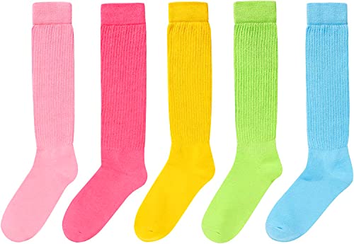 5 Pairs Cotton Long High Tube Socks, Fashion Vintage 80s Gifts, 90s Gifts, Extra Tall Heavy Socks, Fun Cute Colorful Slouch Socks for Women Girls, Scrunch Socks Women - Image 3