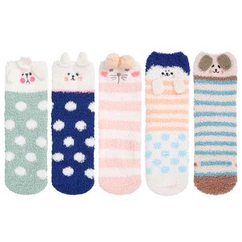 Fuzzy Socks for Women Girls Colorful Indoors Animal Slipper Socks,Cozy Gifts For Women - Image 2