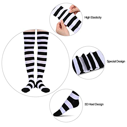 6 Pair Athletic Thigh Highs Tube Socks, Stripes Socks, Sporty Stockings 80s Socks, Cosplay Costume, Knee High Socks for Women - Image 2