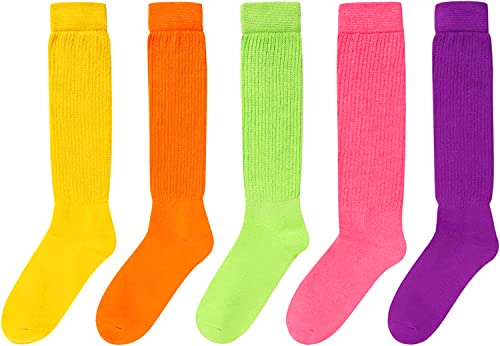 5 Pairs Fun Cute Colorful Slouch Socks, Scrunch Socks for Women, Extra Tall Cotton Long High Tube Socks, Fashion Vintage 80s, 90s Gifts - Image 3