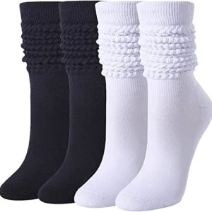 Slouch Socks for Women Girls, Cotton Long High Tube Socks, Fun Cute Scrunch Socks Women, Fashion Vintage 80s Gifts, 90s Gifts Black White Socks 4 Pairs