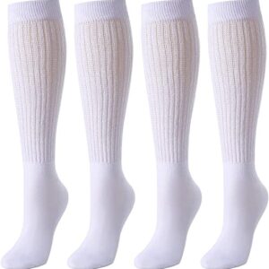 Alternative view of White Scrunch Socks Women, Cotton Long High Tube Socks, Fun Cute White Slouch Socks for Women Girls, Fashion Vintage 80s Gifts, 90s Gifts White Socks 4 Pairs