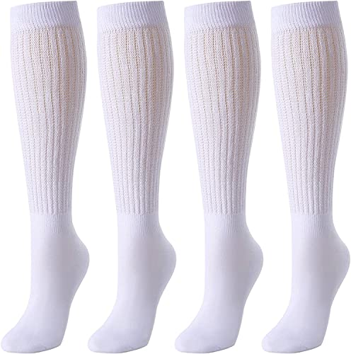 White Scrunch Socks Women, Cotton Long High Tube Socks, Fun Cute White Slouch Socks for Women Girls, Fashion Vintage 80s Gifts, 90s Gifts White Socks 4 Pairs - Image 2