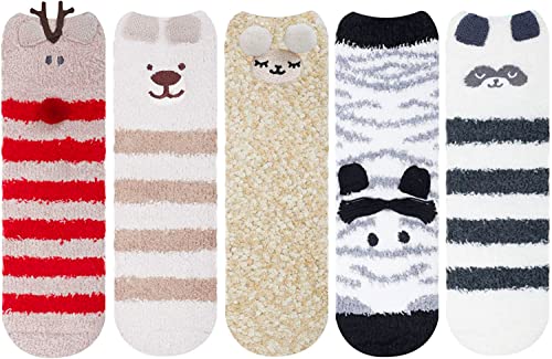5 Pack Christmas Fuzzy Socks Cozy Gifts for Women Girls Cute Fluffy Winter Warm Slipper Socks - Image 2