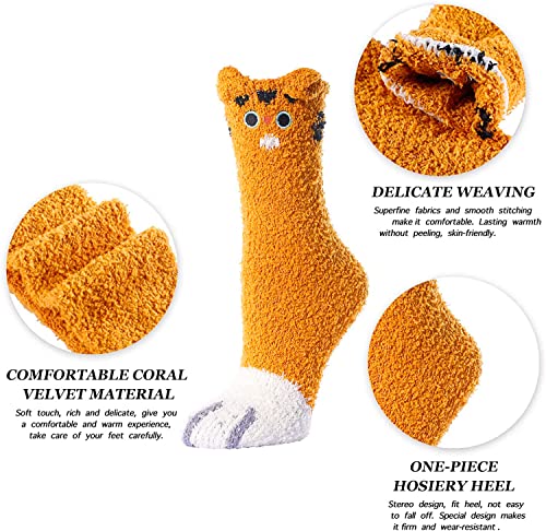 5 Pack Fuzzy Cat Paw Socks for Women Girls Gifts Cute Fun Cozy Fluffy Winter Warm Slipper Cat Socks - Image 4