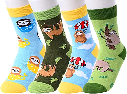 4 Pairs Fun Sloth Gifts for Boys Gifts for Kids Who Love Sloth Cute Boy's Sloth Socks, Gifts for 7-10 Years Old Boys - Image 3
