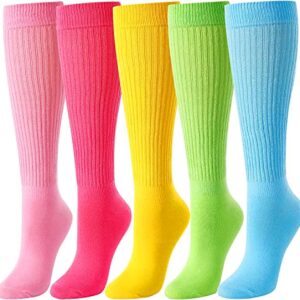 Alternative view of 5 Pairs Cotton Long High Tube Socks, Fashion Vintage 80s Gifts, 90s Gifts, Extra Tall Heavy Socks, Fun Cute Colorful Slouch Socks for Women Girls, Scrunch Socks Women