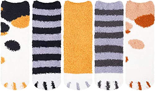 5 Pack Gifts for Women Cat Paw Fuzzy Slipper Socks Warm Cozy Cat Paw Socks, Anniversary Gift, Gift For Her, Gift For Wife - Image 2