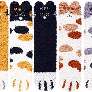 Alternative view of 5 Pack Fuzzy Cat Paw Socks for Women Girls Gifts Cute Fun Cozy Fluffy Winter Warm Slipper Cat Socks