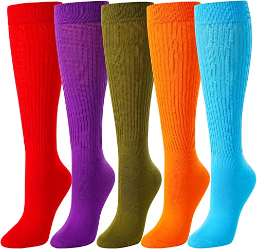 5 Pairs of Extra Tall Heavy Socks, Cotton Long High Tube Socks, Scrunch Socks Women, Fun Cute Colorful Slouch Socks for Women Girls, Fashion Vintage 80s, 90s Gifts - Image 2