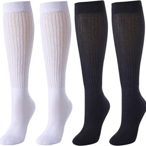 Alternative view of Slouch Socks for Women Girls, Cotton Long High Tube Socks, Fun Cute Scrunch Socks Women, Fashion Vintage 80s Gifts, 90s Gifts Black White Socks 4 Pairs