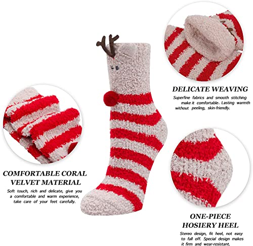 5 Pack Christmas Fuzzy Socks Cozy Gifts for Women Girls Cute Fluffy Winter Warm Slipper Socks - Image 3