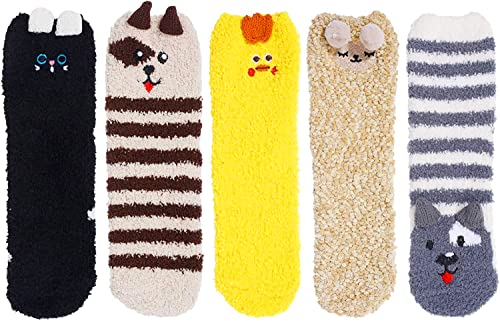5 Pairs Women Fuzzy Socks Soft Warm Cozy Fluffy Slipper Socks Winter Gifts for Women - Image 2
