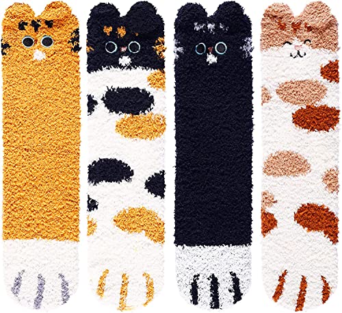4 Pack Women Socks Winter Wool Sock Gifts for Women Soft Warm Thick Cozy Animal Paw Socks - Image 2