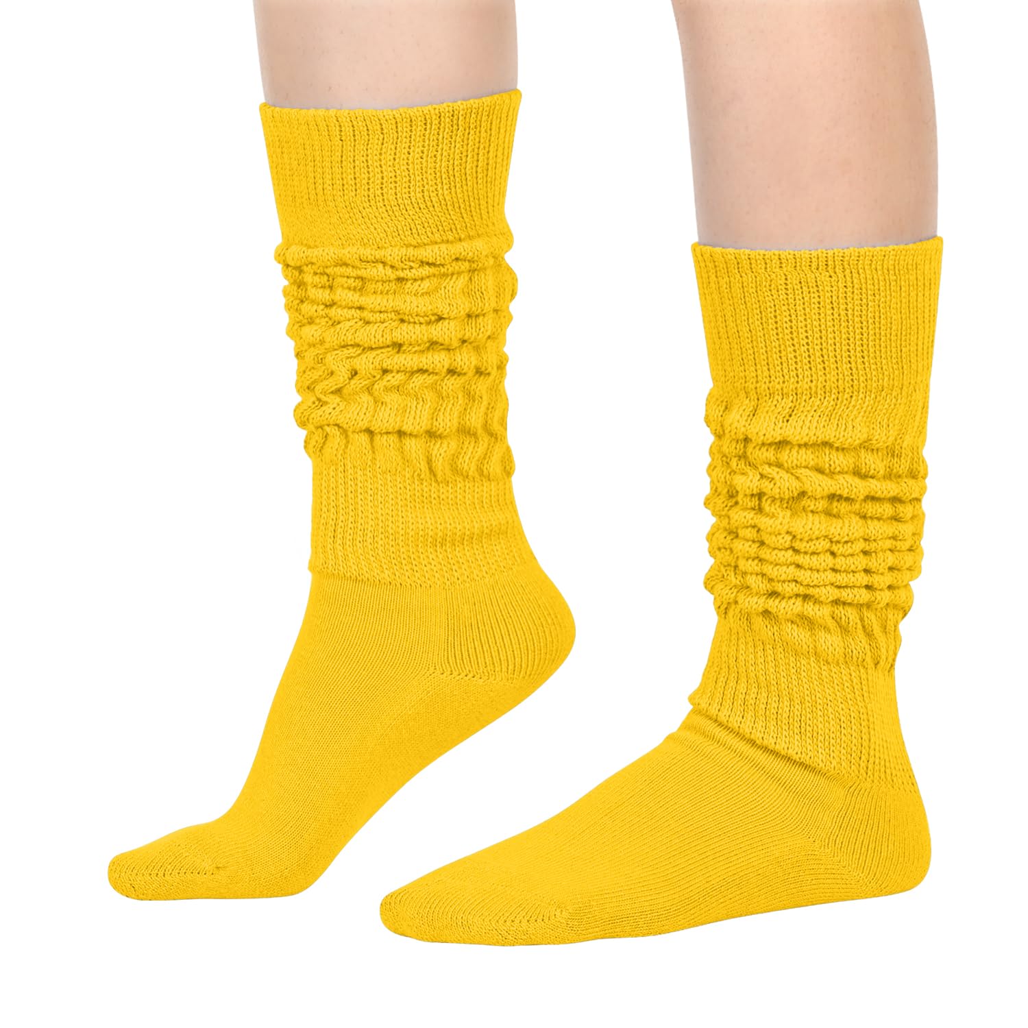 Zmart Slouch Socks for Women Girls - Scrunch Socks for Women Pack, Long High Tube High Socks Orange Yellow 2 Pairs - Image 4