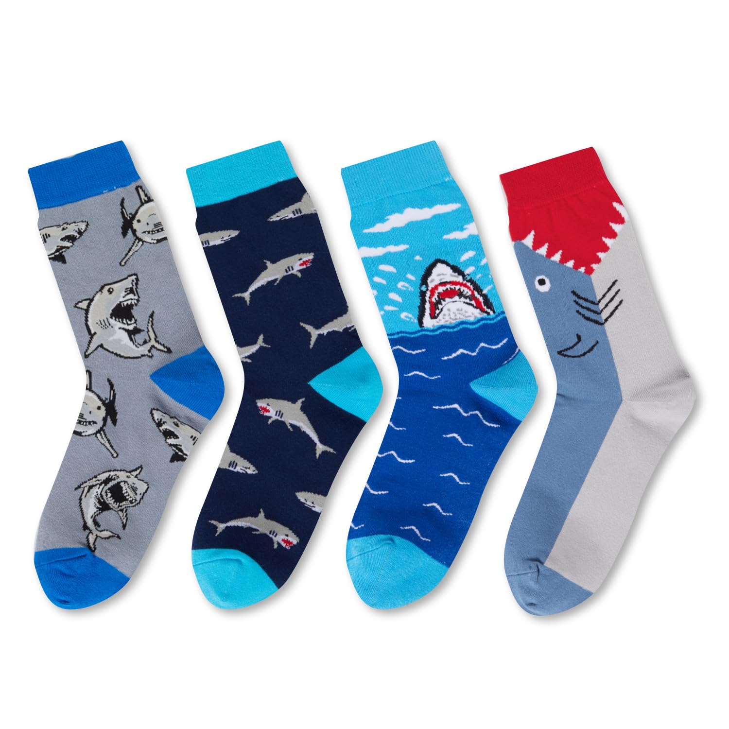 HAPPYPOP Shark Gifts for Boys - Silly Shark Socks Adult 4 Pack, Ocean Socks for kids Boys 13-18 Years - Image 3