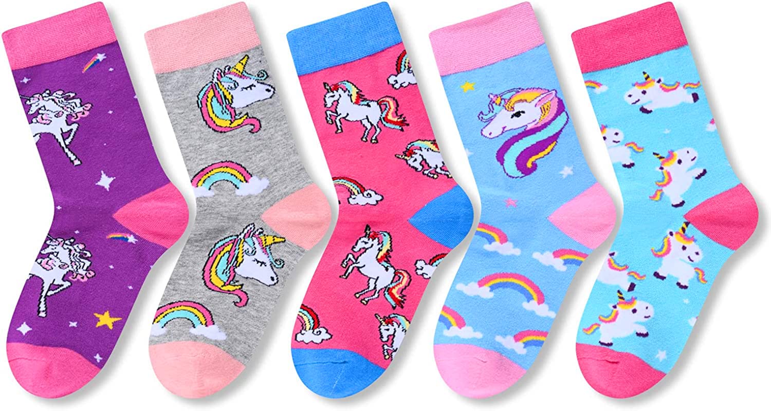 Animal Socks Pack for Girls - Llama Gifts Unicorn Gifts Corgi Socks Chicken Socks Kids 5 pairs 7-9 Years Old - Image 3