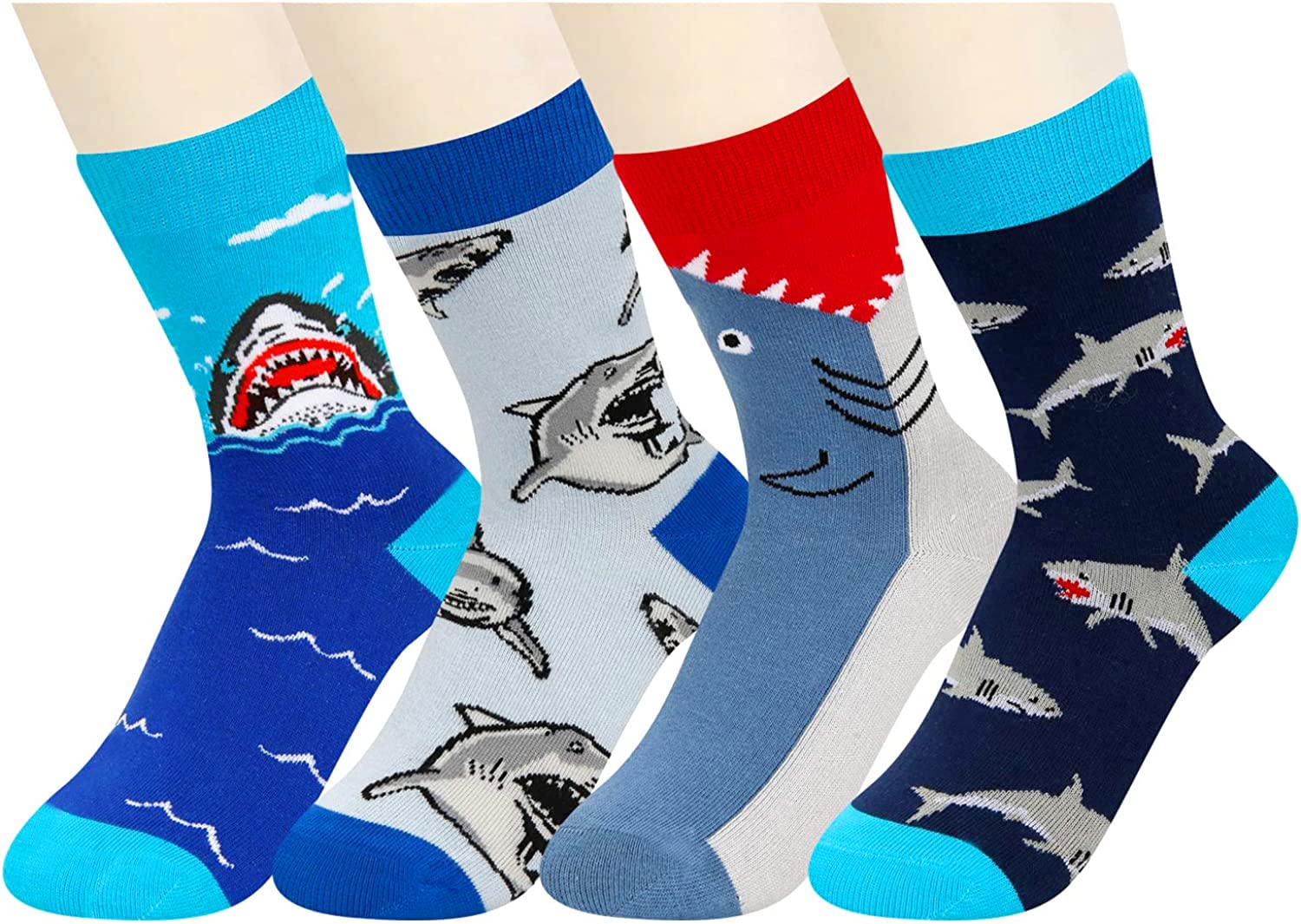 Shark Gifts for Boys - Crazy Shark Socks Kids, Funny Ocean Silly Socks for kids Boys 10-12 Year Old 4 Pack - Image 2