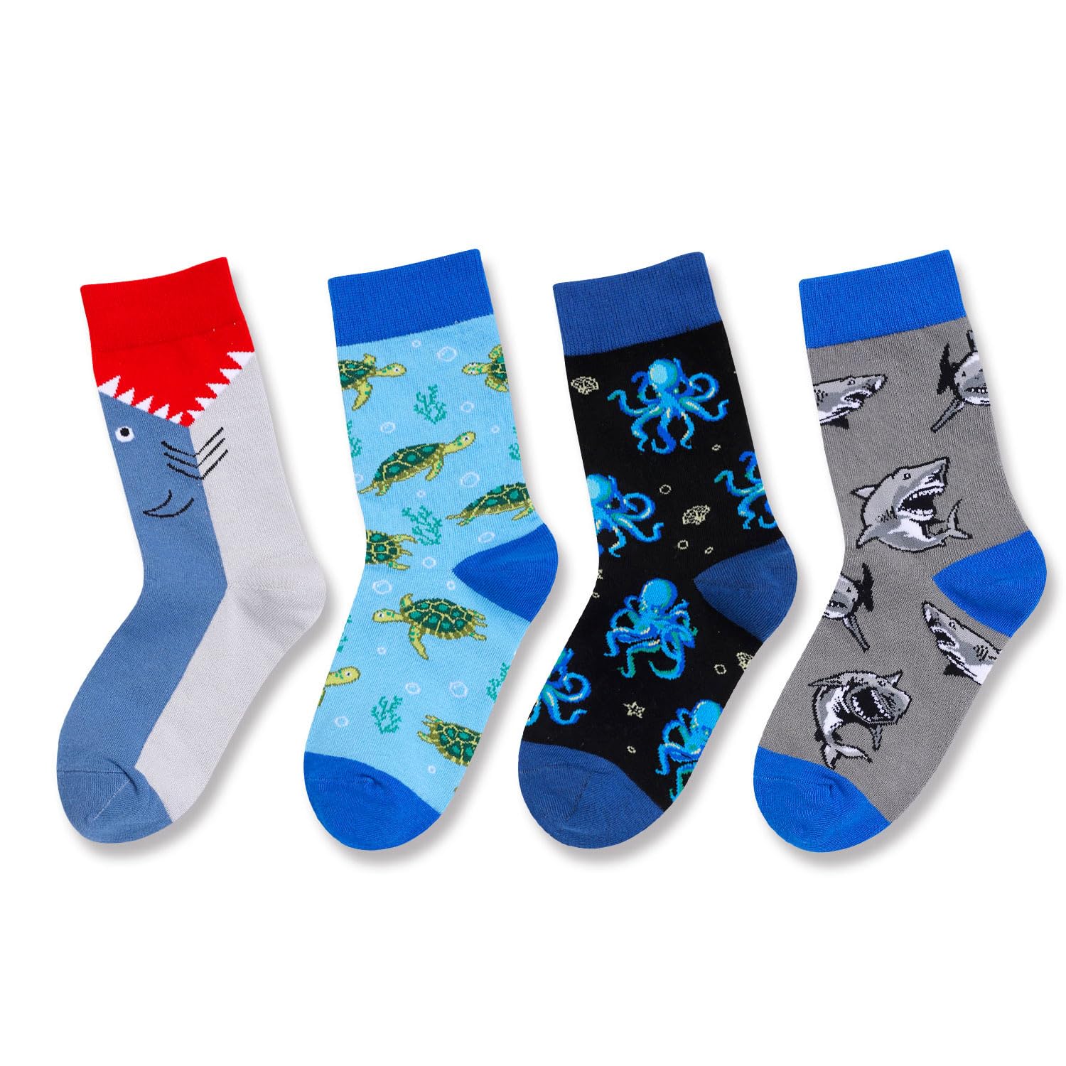 HAPPYPOP Silly Socks for Kids - Shark Gifts Adult 4 Pack, Octopus Turtle Socks for Teen Boys 4-6 Years - Image 3