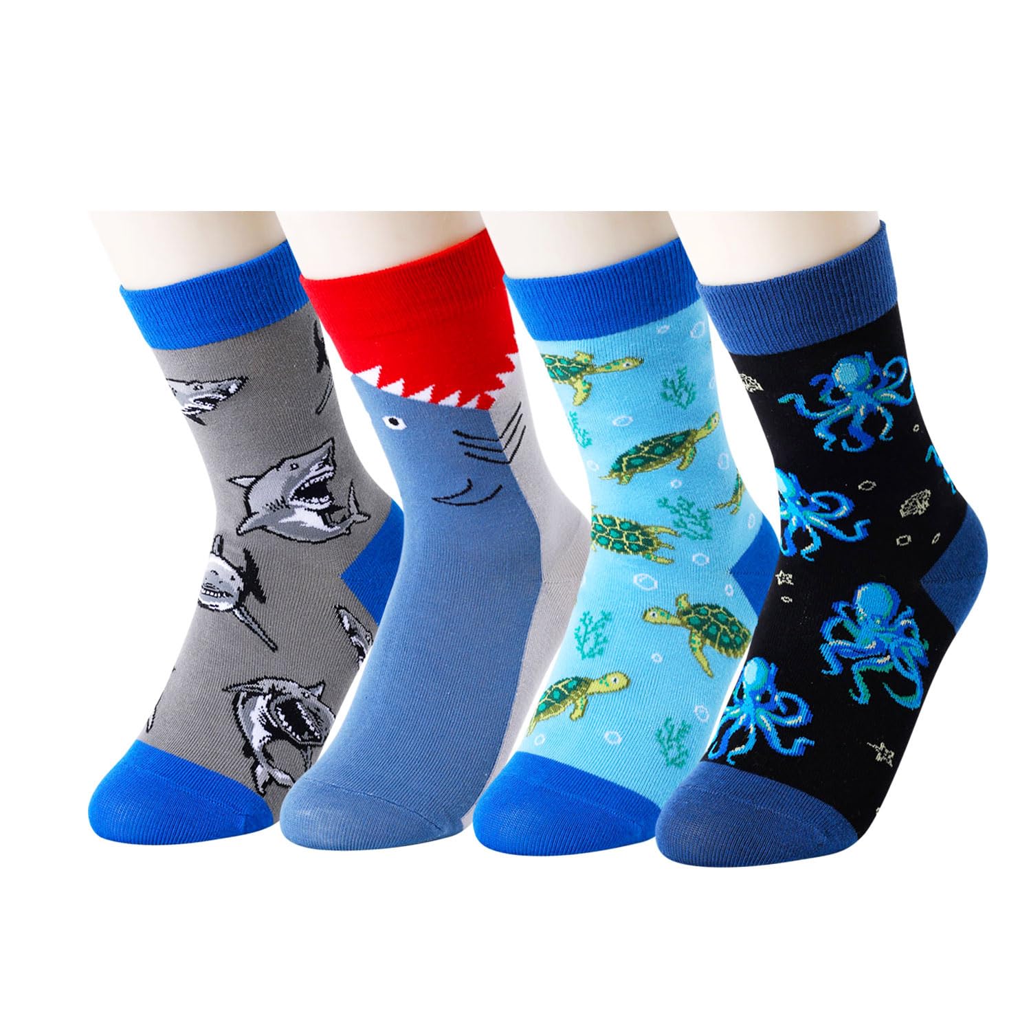 HAPPYPOP Silly Socks for Kids - Shark Gifts Adult 4 Pack, Octopus Turtle Socks for Teen Boys 4-6 Years - Image 2