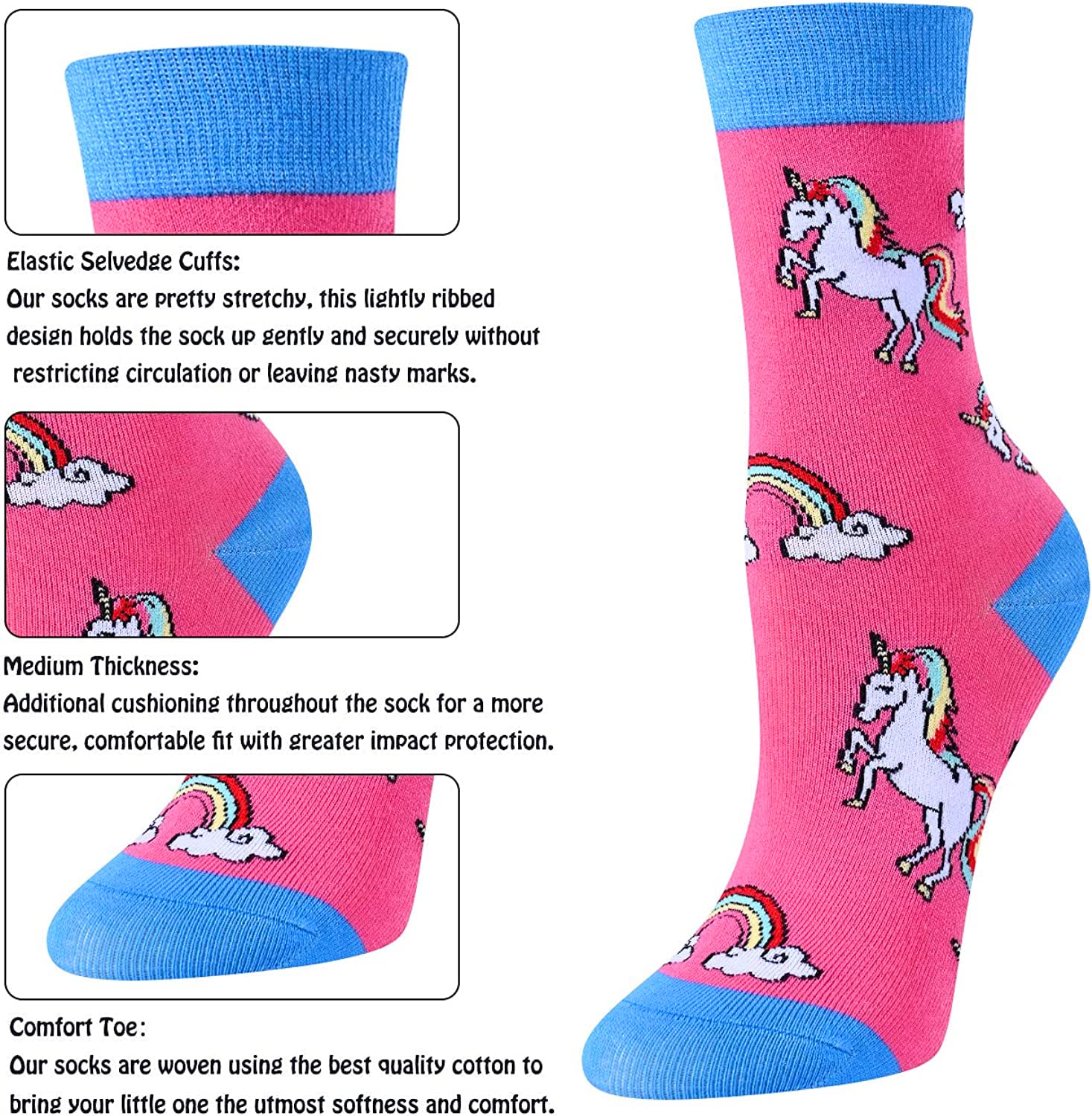 Animal Socks Pack for Girls - Llama Gifts Unicorn Gifts Corgi Socks Chicken Socks Kids 5 pairs 7-9 Years Old - Image 4