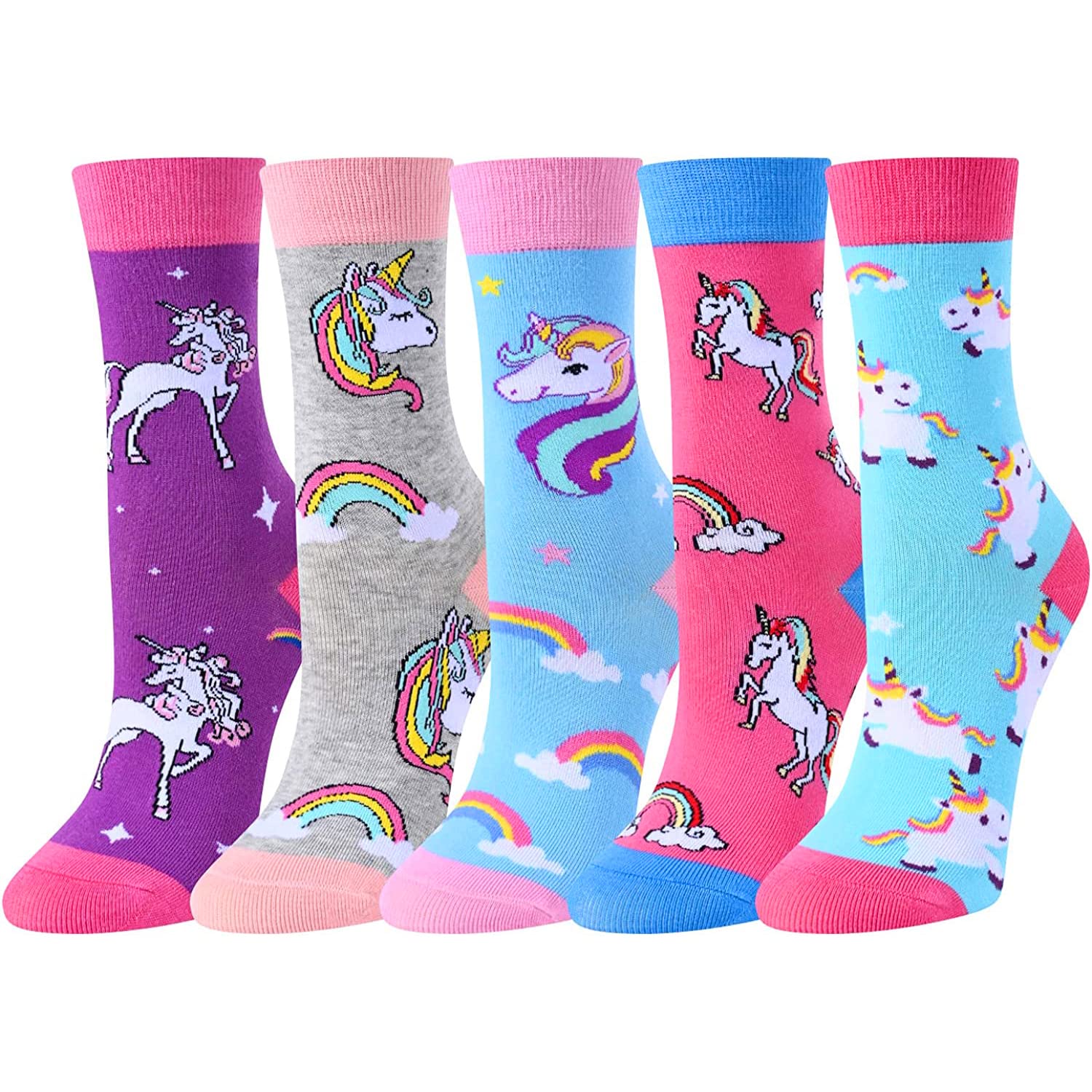 Animal Socks Pack for Girls - Llama Gifts Unicorn Gifts Corgi Socks Chicken Socks Kids 5 pairs 7-9 Years Old - Image 2