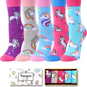 Animal Socks Pack for Girls - Llama Gifts Unicorn Gifts Corgi Socks Chicken Socks Kids 5 pairs 7-9 Years Old